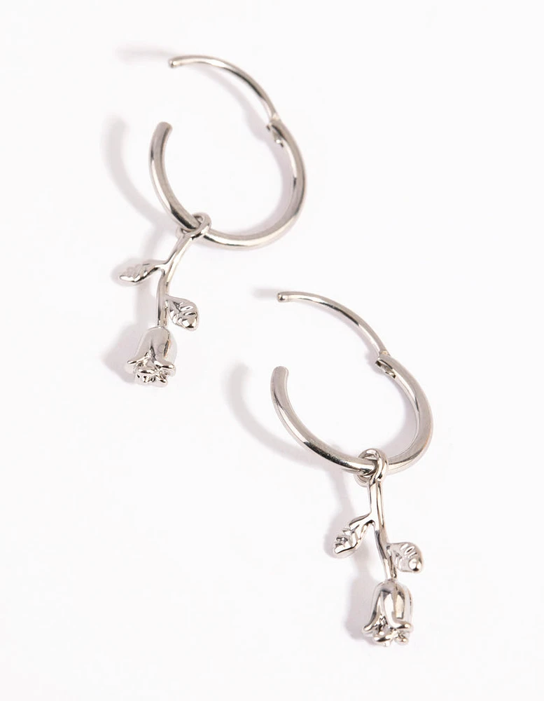 Surgical Steel Hanging Rose Hoop Earrings