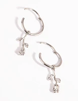 Surgical Steel Hanging Rose Hoop Earrings