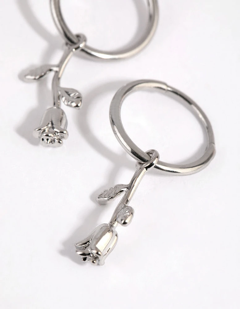 Surgical Steel Hanging Rose Hoop Earrings