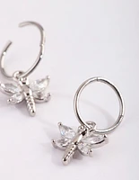 Surgical Steel Cubic Zirconia Dragonfly Hoop Earrings