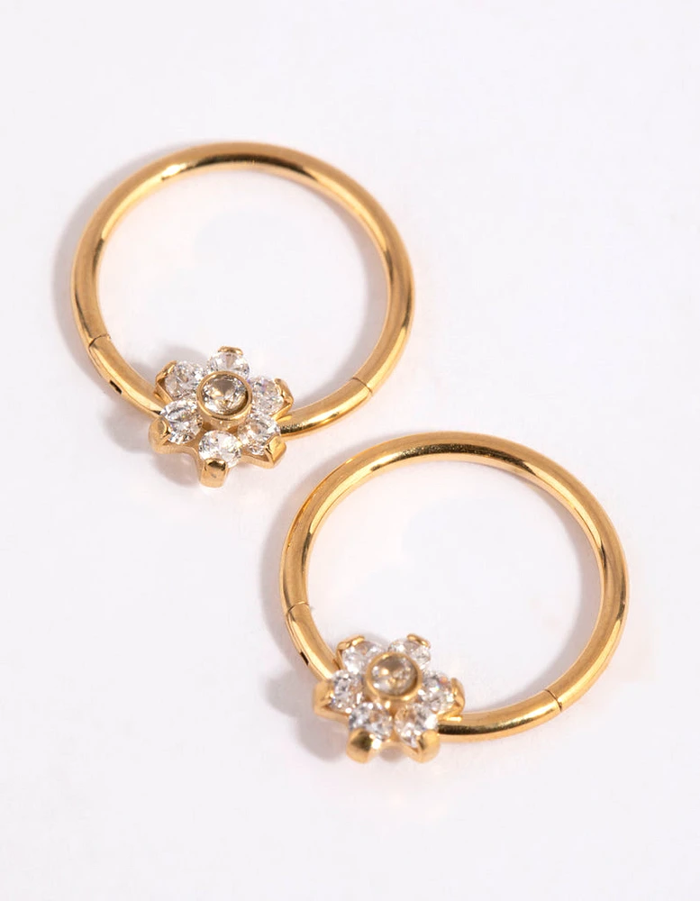 Gold Plated Surgical Steel Small Flower Hoop Earrings