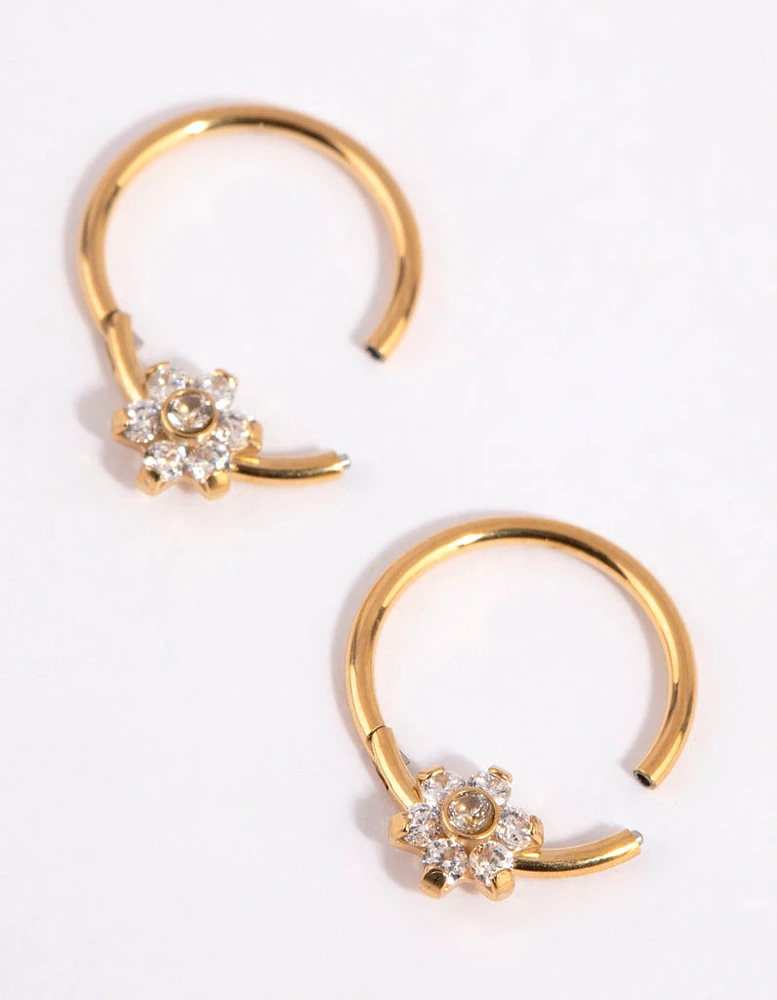 Gold Plated Surgical Steel Small Flower Hoop Earrings