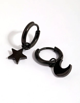 Matte Black Surgical Steel Celestial Huggie Earrings