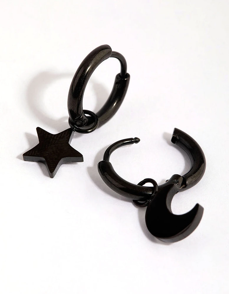 Matte Black Surgical Steel Celestial Huggie Earrings