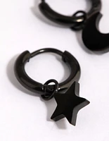 Matte Black Surgical Steel Celestial Huggie Earrings