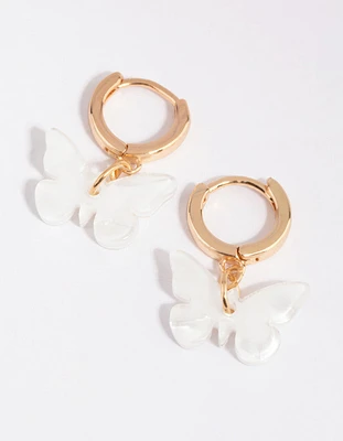 Gold & White Acrylic Butterfly Huggie Earrings