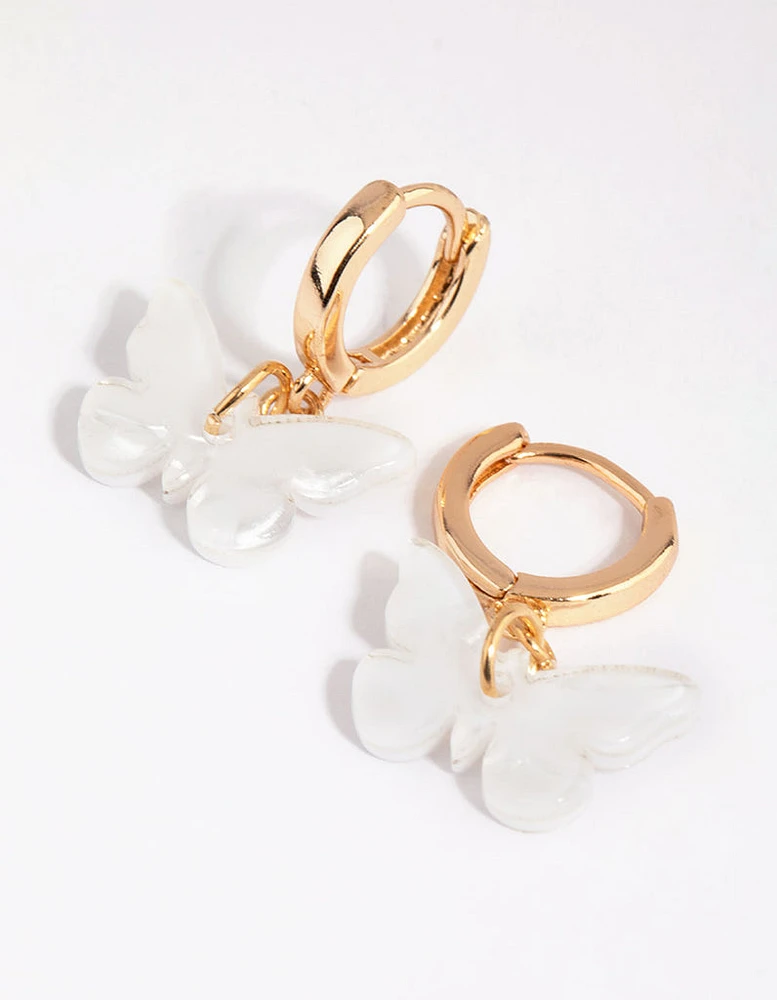 Gold & White Acrylic Butterfly Huggie Earrings