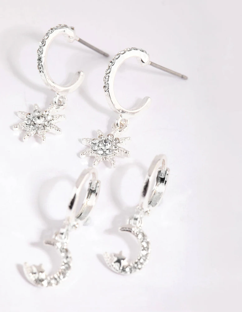 Silver Celestial Huggie Earring Pack