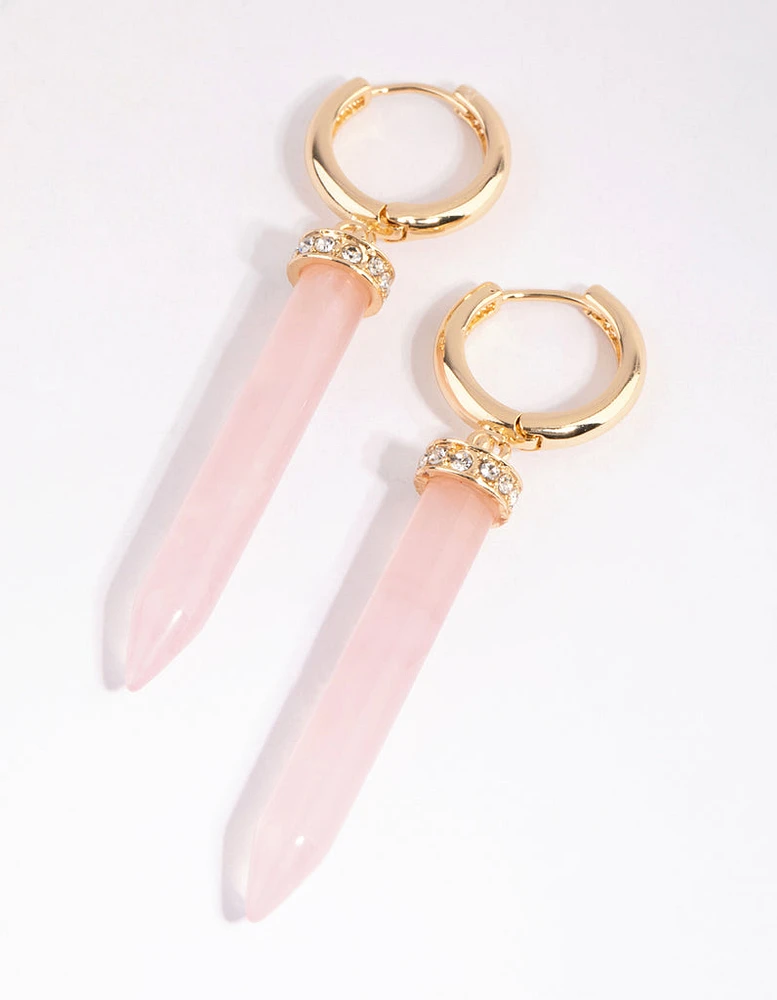 Gold Rose Quartz Shard Huggie Earrings