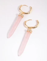 Gold Rose Quartz Shard Huggie Earrings