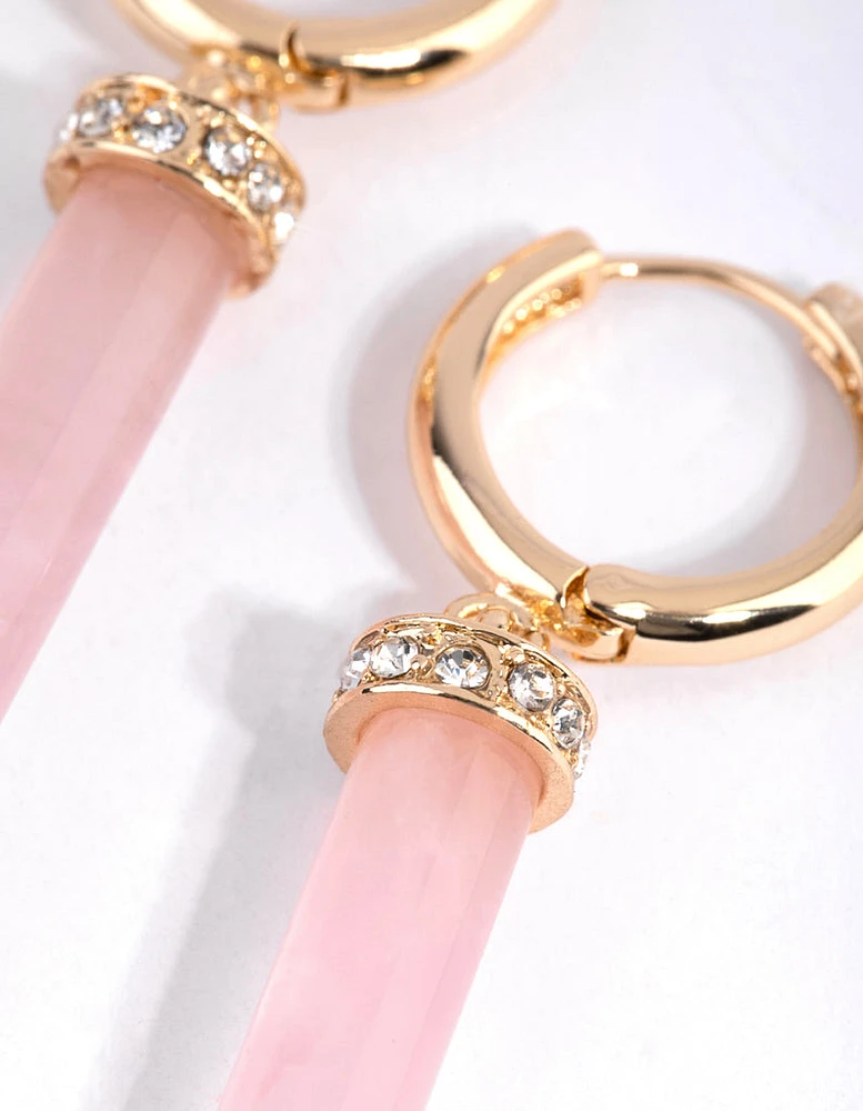 Gold Rose Quartz Shard Huggie Earrings