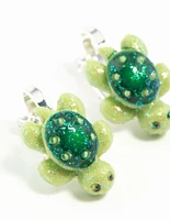 Silver Turtle Clip On Earrings