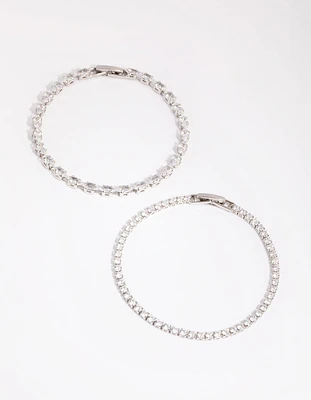 Silver Diamond Simulant Mixed Stone Bracelet Set