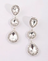 Silver Circular & Teardrop Diamante Earrings