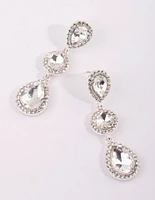 Silver Circular & Teardrop Diamante Earrings