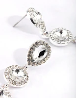 Silver Circular & Teardrop Diamante Earrings