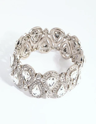 Silver Diamante Teardrop Stretch Bracelet