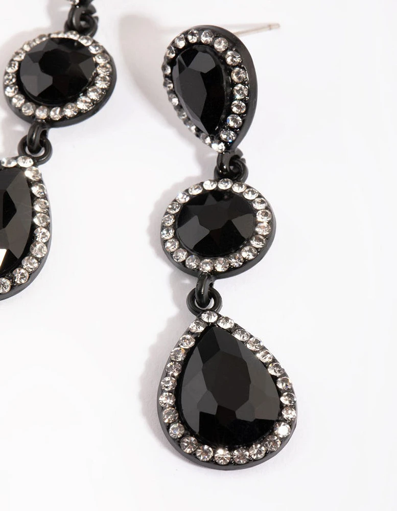 Matte Black Teardrop Diamante Earrings