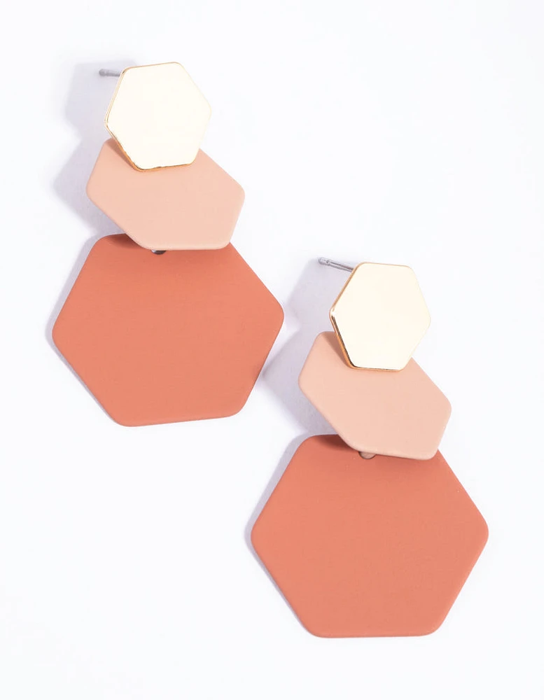 Matte Blush Hexagon Drop Earrings