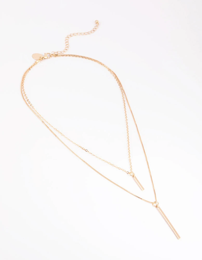 Gold Double Drop Bar Necklace