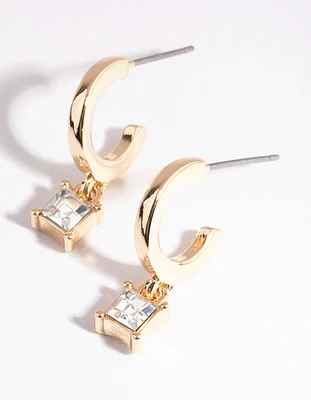 Gold Square Pendant Huggie Earrings