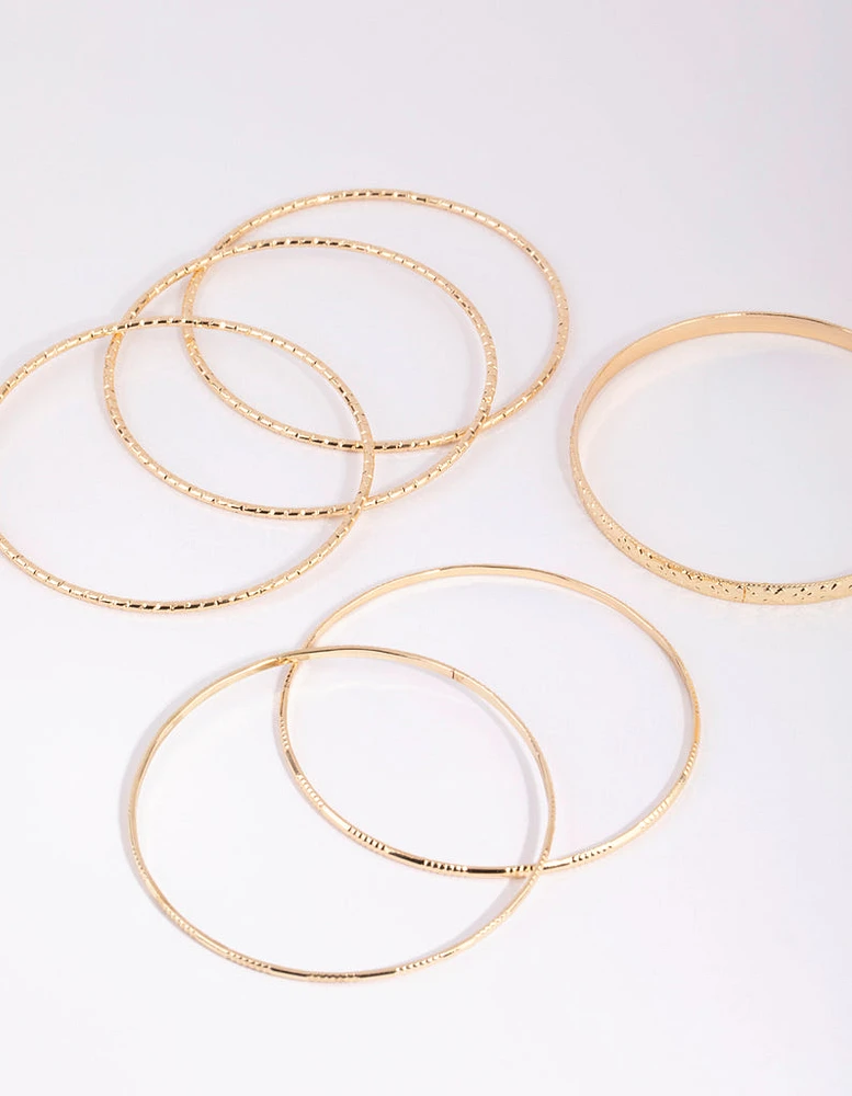 Gold Textured Bangle 6-Pack