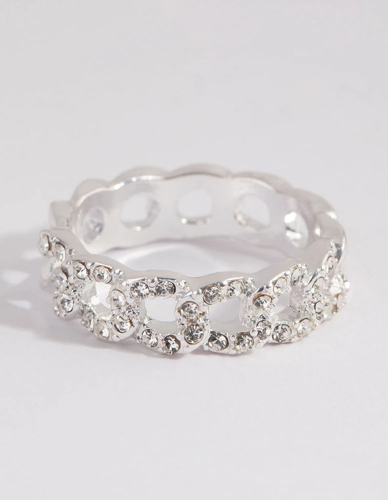 Silver Diamante Link Ring