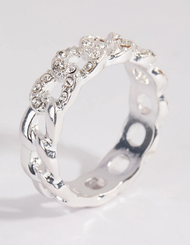 Silver Diamante Link Ring