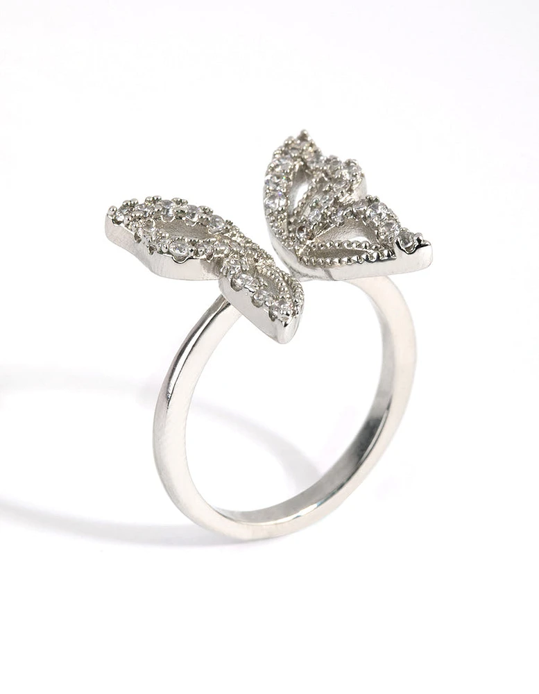 Rhodium Cubic Zirconia Butterfly Ring