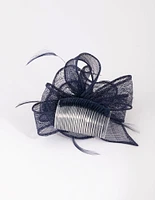 Navy Flower & Feather Comb