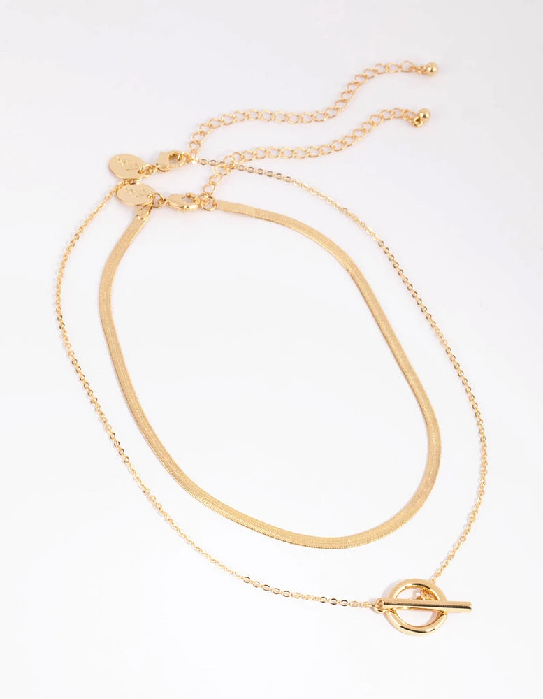 Gold Plated Snake & Fob Necklace Pack