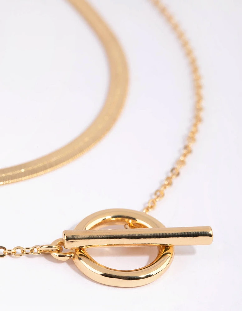 Gold Plated Snake & Fob Necklace Pack