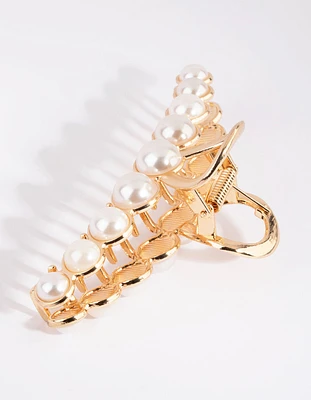 Gold Pearl Lady Finger Claw Clip