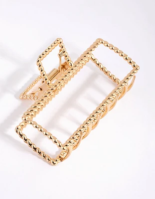 Gold Rectangular Textured Twist Claw Clip