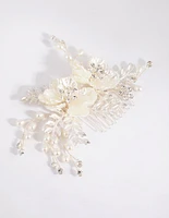 Silver Pearlised Flower Comb