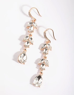 Rose Gold Navette Diamante Drop Earrings