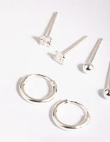 Sterling Silver Diamante Stud & Hoop Earring Pack