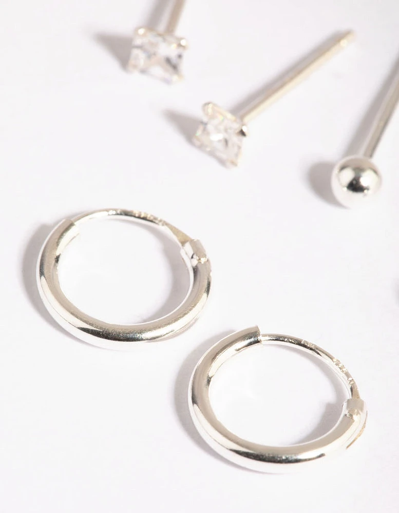 Sterling Silver Diamante Stud & Hoop Earring Pack