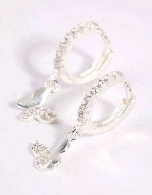 Sterling Silver Diamante Butterfly Huggie Earrings