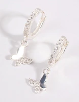 Sterling Silver Diamante Butterfly Huggie Earrings