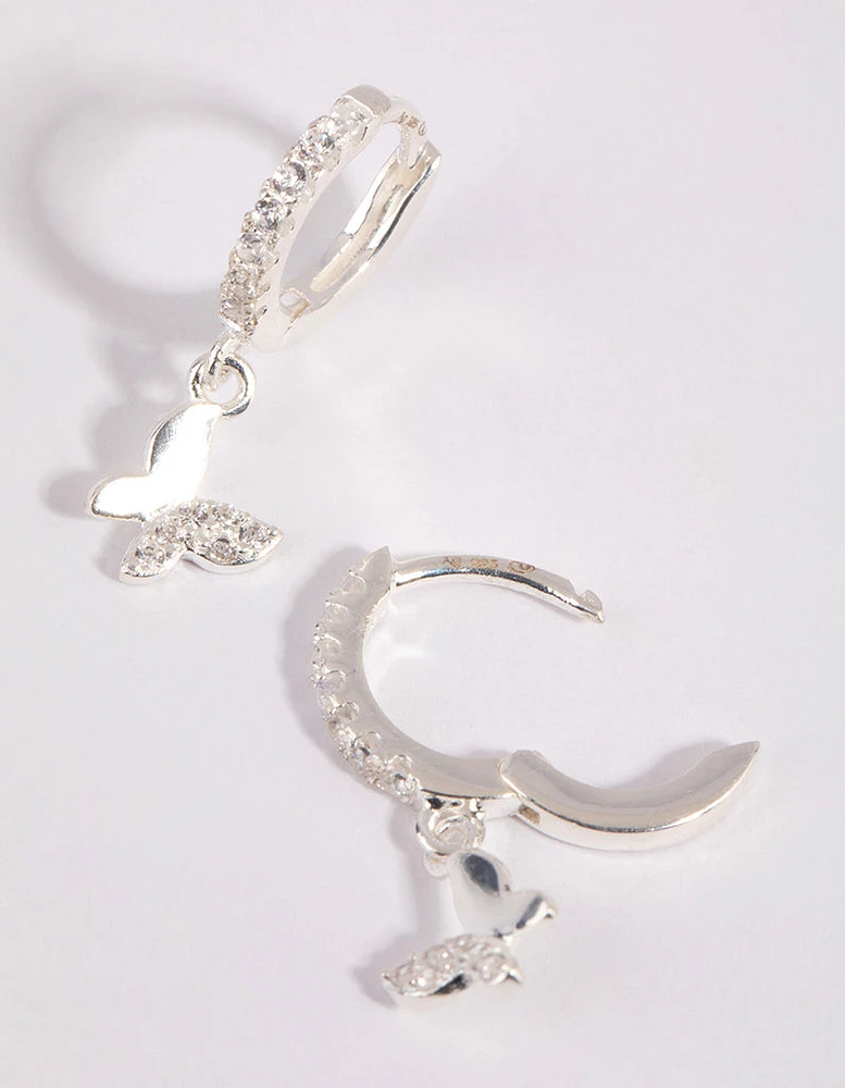 Sterling Silver Diamante Butterfly Huggie Earrings