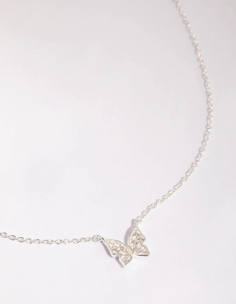 Sterling Silver Pave Butterfly Necklace