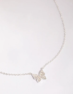 Sterling Silver Pave Butterfly Necklace