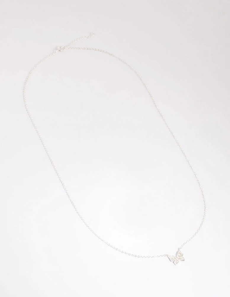 Sterling Silver Pave Butterfly Necklace