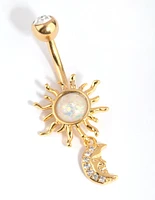 Gold Surgical Steel Sun & Moon Belly Bar