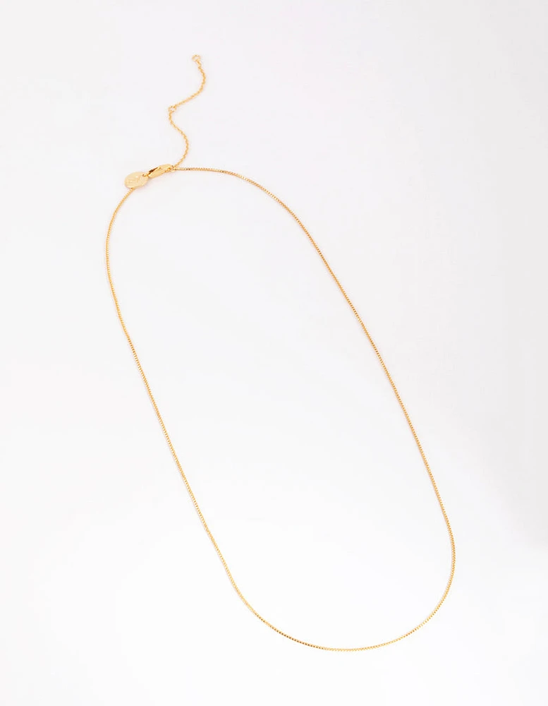 Gold Plated Long Box Chain Necklace