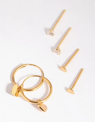 Gold Plated Sterling Silver Heart Stud & Hoop Earring Pack