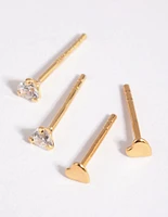 Gold Plated Sterling Silver Heart Stud & Hoop Earring Pack