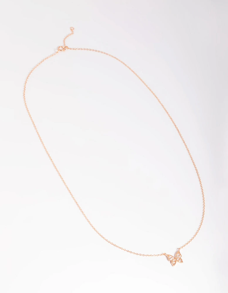 Rose Gold Plated Sterling Silver Butterfly Necklace