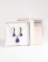 Silver Sapphire Necklace & Earring Set